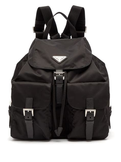 prada classic leather-trimmed nylon backpack|prada nylon backpack small.